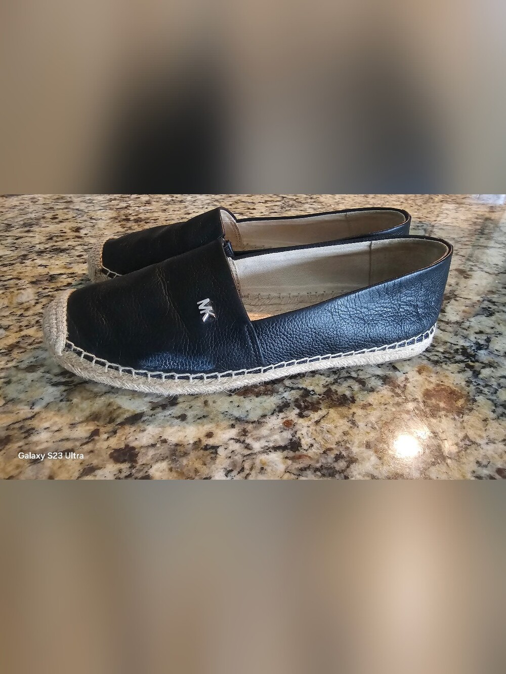 Michael Kors Black Leather Espadrille with Natural Jute Trim Size 5 - Picture 5 of 15